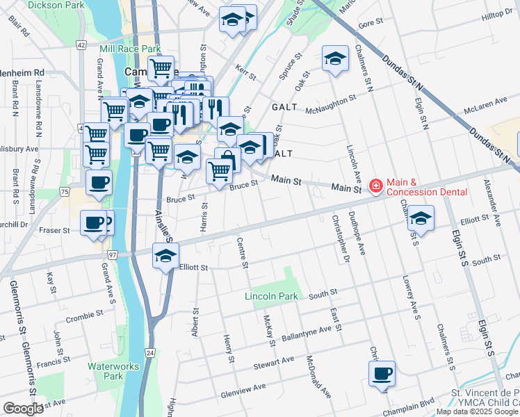 map of restaurants, bars, coffee shops, grocery stores, and more near 24 Cameron Street in Cambridge