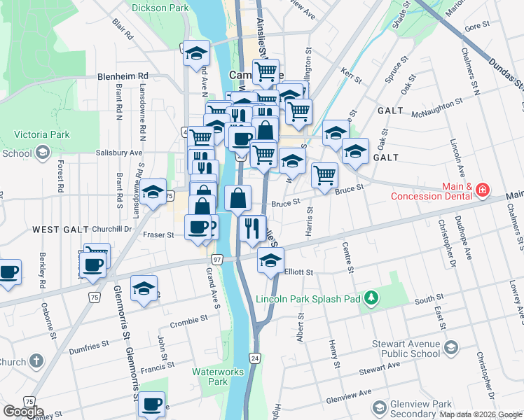 map of restaurants, bars, coffee shops, grocery stores, and more near in Cambridge