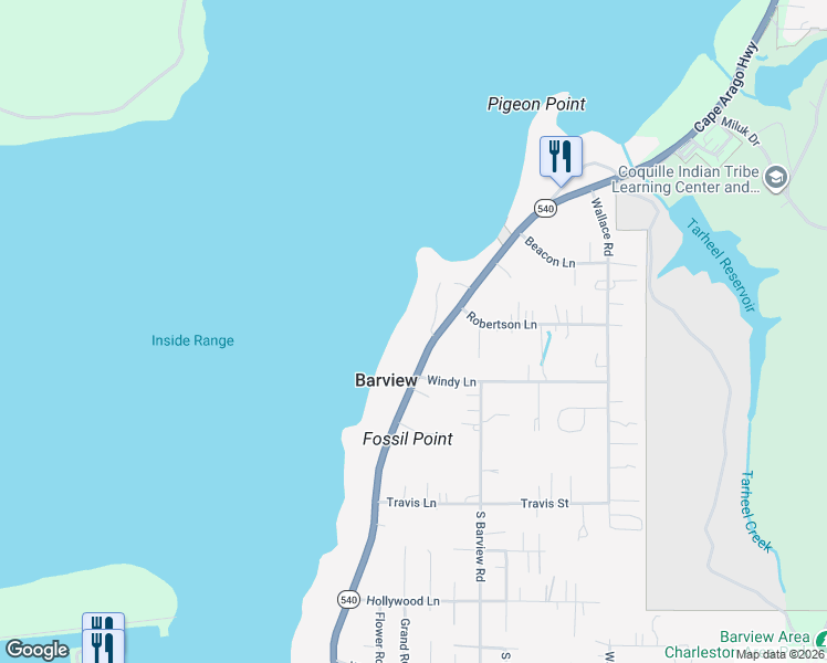 map of restaurants, bars, coffee shops, grocery stores, and more near 3101 Cape Arago Highway in Coos Bay