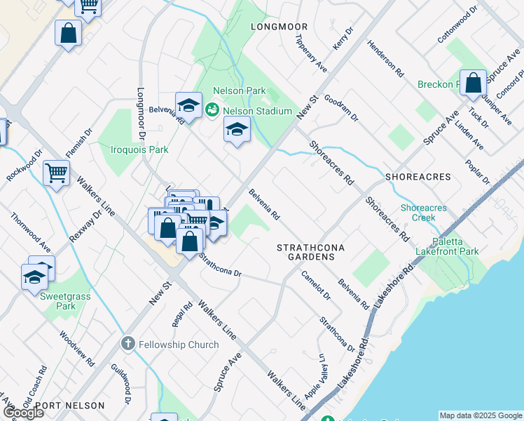 map of restaurants, bars, coffee shops, grocery stores, and more near 406 Belvenia Road in Burlington