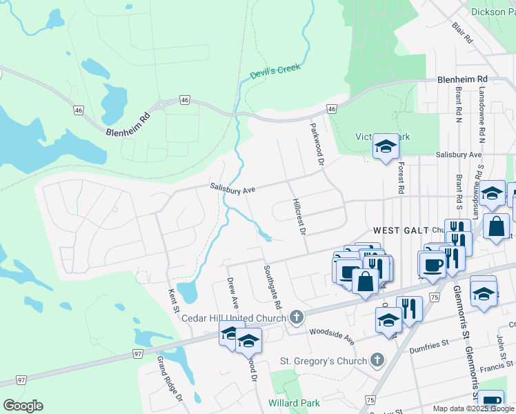 map of restaurants, bars, coffee shops, grocery stores, and more near 81 Southgate Road in Cambridge