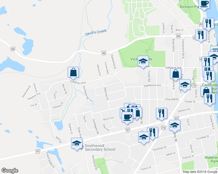 map of restaurants, bars, coffee shops, grocery stores, and more near 62 Highland Crescent in Cambridge