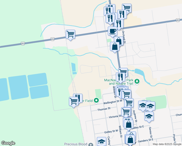 map of restaurants, bars, coffee shops, grocery stores, and more near 58 Church Street in Exeter