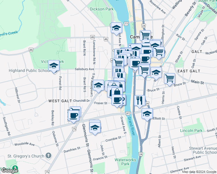 map of restaurants, bars, coffee shops, grocery stores, and more near 7 Glebe Street in Cambridge