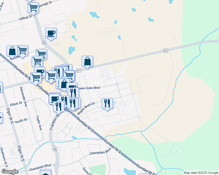 map of restaurants, bars, coffee shops, grocery stores, and more near 118 Green Gate Boulevard in Cambridge