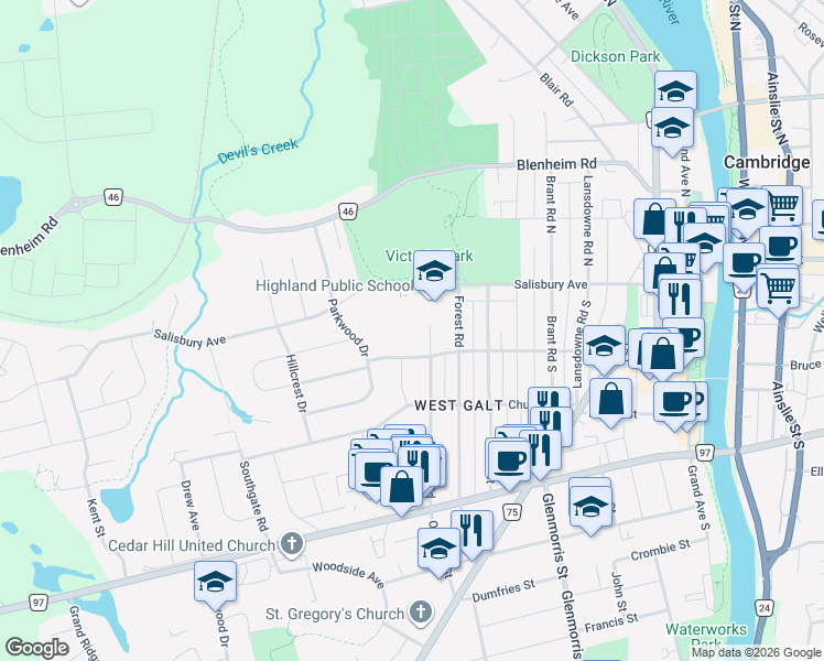 map of restaurants, bars, coffee shops, grocery stores, and more near 20 Berkley Road in Cambridge