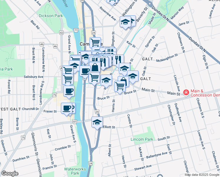 map of restaurants, bars, coffee shops, grocery stores, and more near 35 Grosvenor Lane in Cambridge