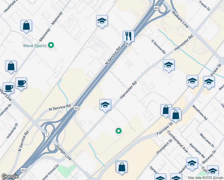 map of restaurants, bars, coffee shops, grocery stores, and more near 960 Cumberland Avenue in Burlington
