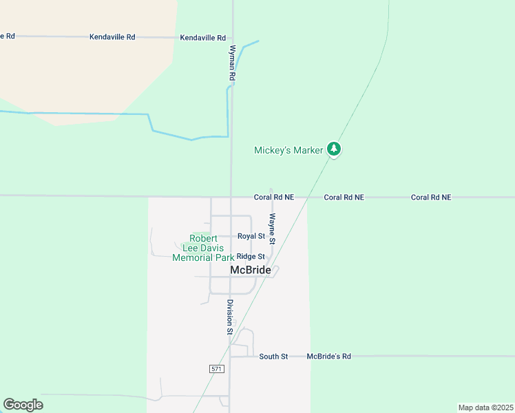 map of restaurants, bars, coffee shops, grocery stores, and more near 2072 Coral Road Northeast in McBride