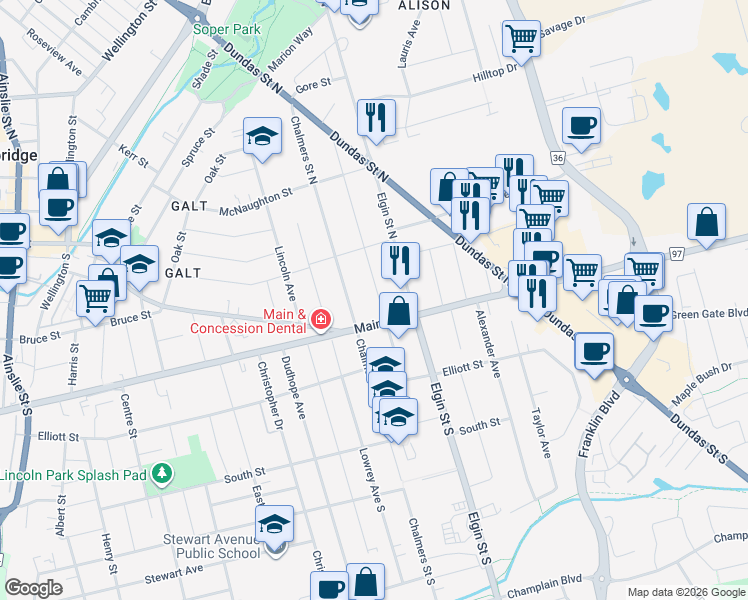 map of restaurants, bars, coffee shops, grocery stores, and more near 23 Lowell Street North in Cambridge