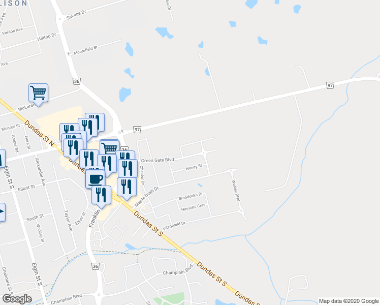 map of restaurants, bars, coffee shops, grocery stores, and more near 165 Green Gate Boulevard in Cambridge