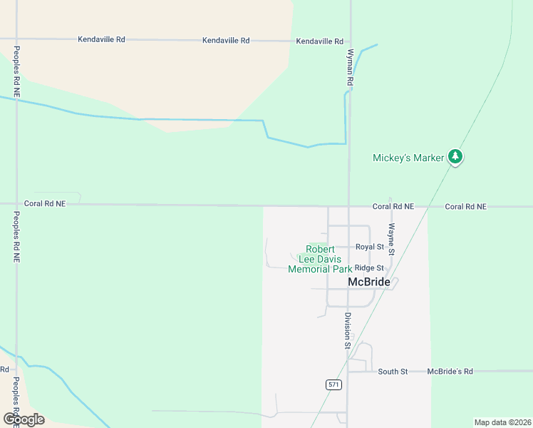 map of restaurants, bars, coffee shops, grocery stores, and more near 1900 Coral Road Northeast in McBride