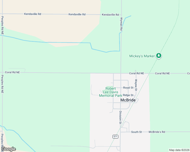 map of restaurants, bars, coffee shops, grocery stores, and more near 1900 Coral Road Northeast in McBride