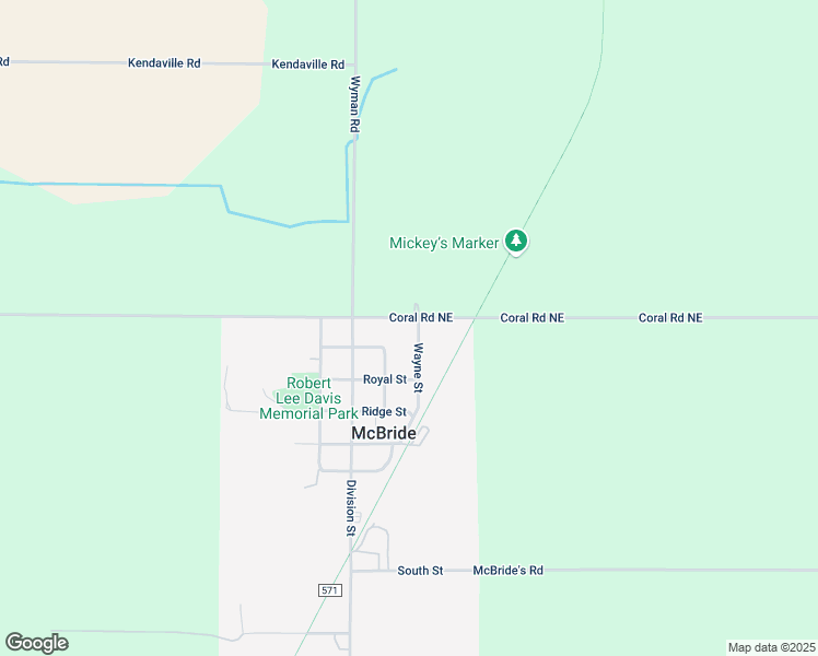 map of restaurants, bars, coffee shops, grocery stores, and more near 2072 Coral Road Northeast in McBride