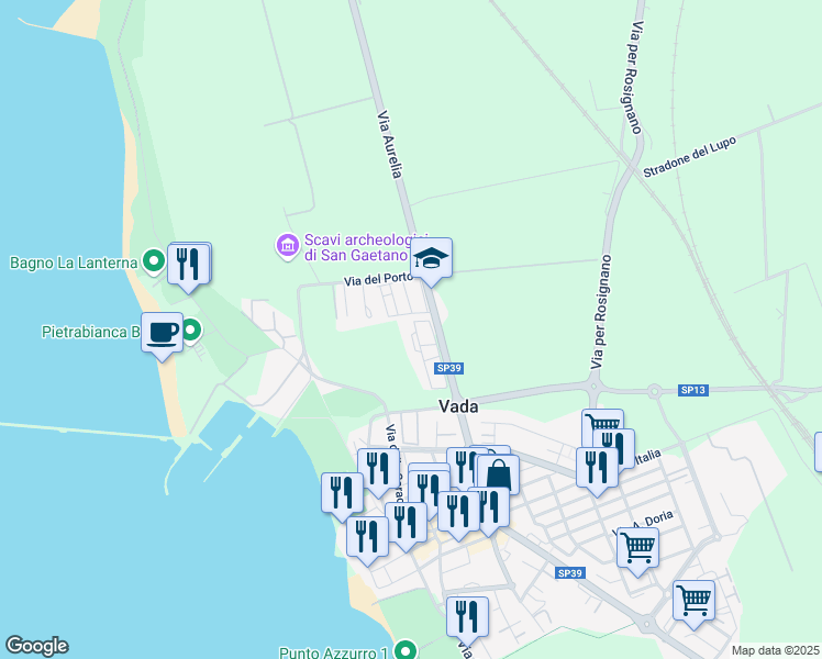 map of restaurants, bars, coffee shops, grocery stores, and more near 30 Via Girolamo Savonarola in Vada