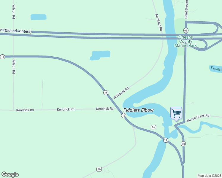 map of restaurants, bars, coffee shops, grocery stores, and more near 1196 Archbald Road in Waterport