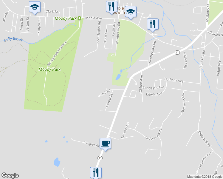 map of restaurants, bars, coffee shops, grocery stores, and more near Arch Road in Claremont