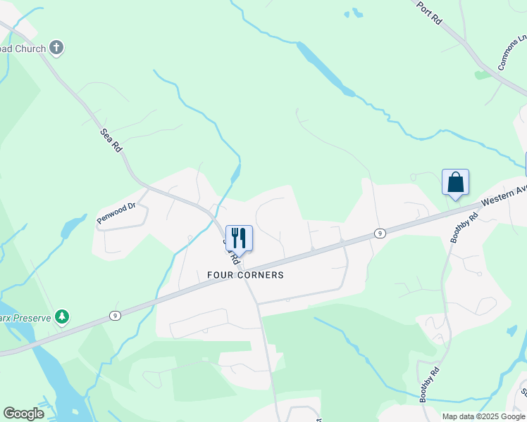 map of restaurants, bars, coffee shops, grocery stores, and more near 9 Cottagewood Lane in Kennebunk