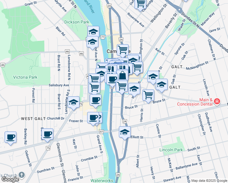 map of restaurants, bars, coffee shops, grocery stores, and more near in Cambridge