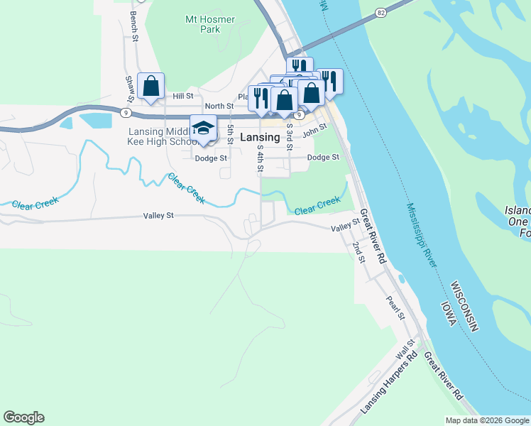 map of restaurants, bars, coffee shops, grocery stores, and more near 442 South 4th Street in Lansing