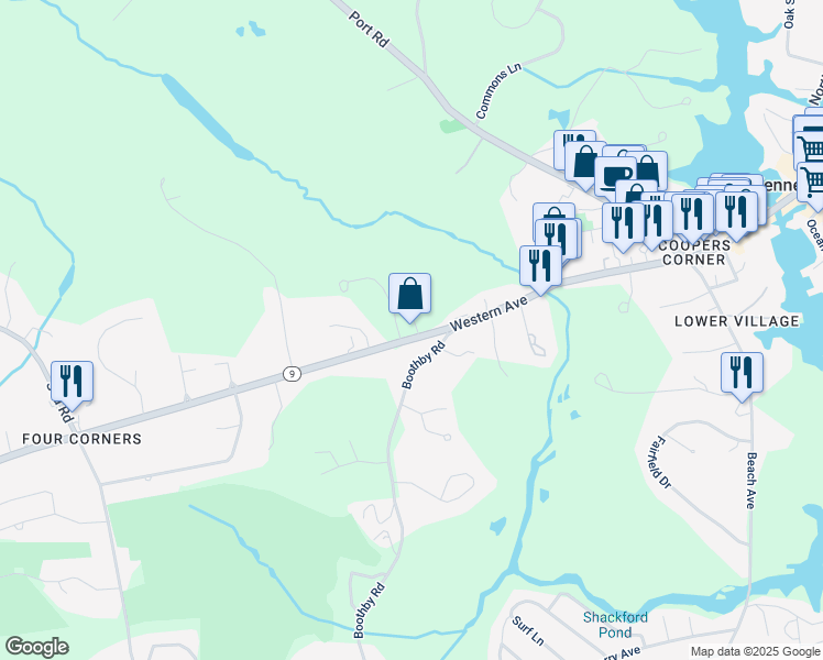 map of restaurants, bars, coffee shops, grocery stores, and more near 81 Western Avenue in Kennebunk