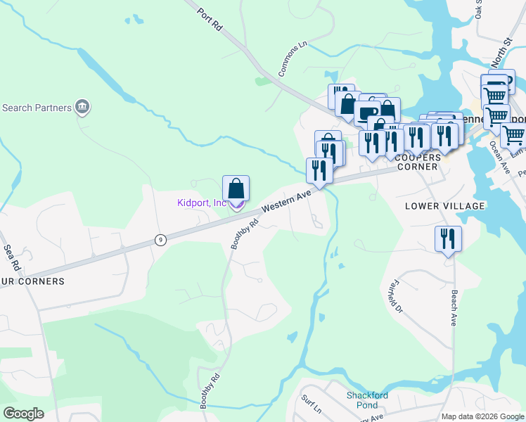 map of restaurants, bars, coffee shops, grocery stores, and more near 73 Boothby Road in Kennebunk