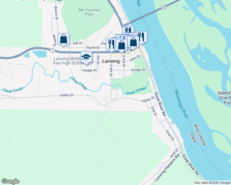 map of restaurants, bars, coffee shops, grocery stores, and more near 442 South 4th Street in Lansing