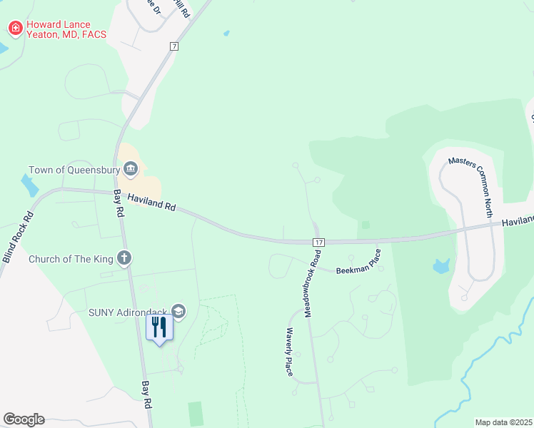 map of restaurants, bars, coffee shops, grocery stores, and more near 89 Haviland Road in Queensbury