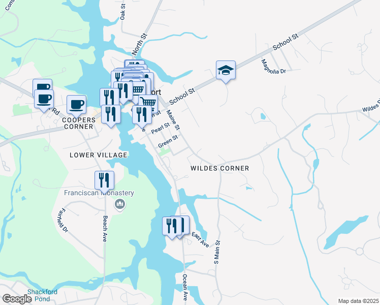 map of restaurants, bars, coffee shops, grocery stores, and more near 53 Maine Street in Kennebunkport