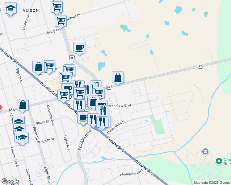 map of restaurants, bars, coffee shops, grocery stores, and more near 35 Green Gate Boulevard in Cambridge