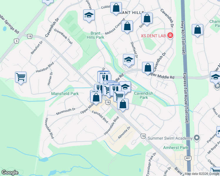map of restaurants, bars, coffee shops, grocery stores, and more near in Burlington