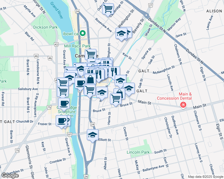 map of restaurants, bars, coffee shops, grocery stores, and more near 35 Grosvenor Lane in Cambridge
