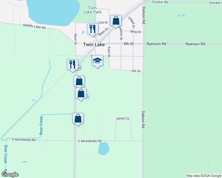 map of restaurants, bars, coffee shops, grocery stores, and more near 3225 6th Street in Twin Lake