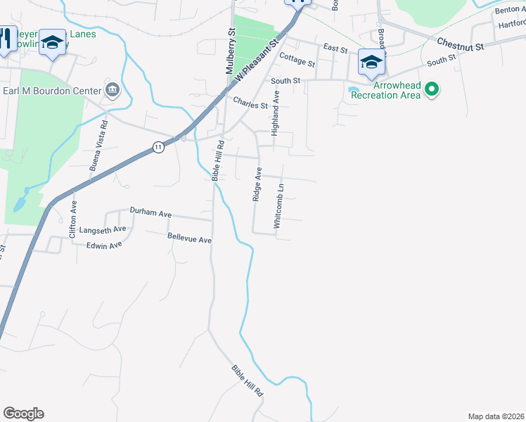map of restaurants, bars, coffee shops, grocery stores, and more near 56 Ridge Avenue in Claremont