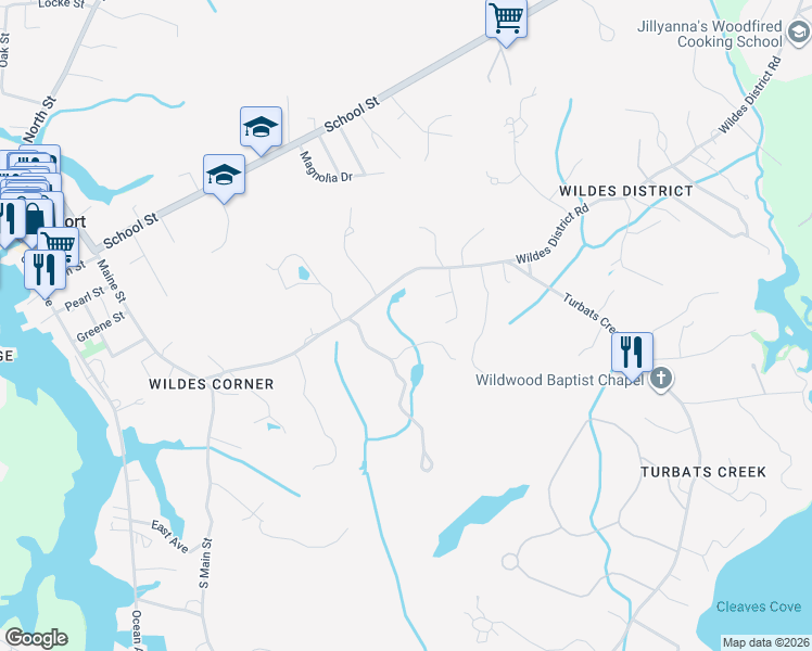 map of restaurants, bars, coffee shops, grocery stores, and more near 33 Wildes District Road in Kennebunkport