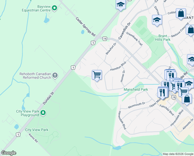 map of restaurants, bars, coffee shops, grocery stores, and more near 1310 Beaufort Drive in Burlington