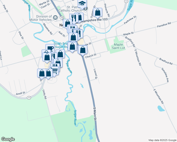 map of restaurants, bars, coffee shops, grocery stores, and more near 116 Main Street in Newport