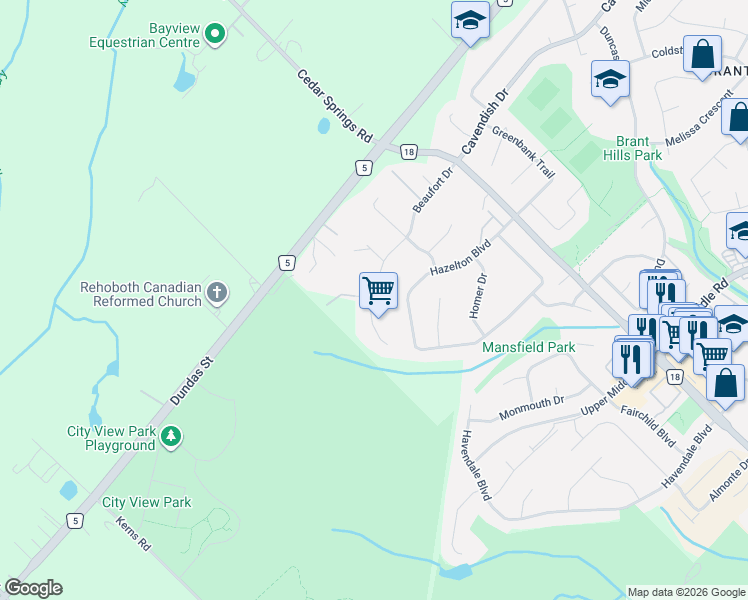 map of restaurants, bars, coffee shops, grocery stores, and more near 1310 Beaufort Drive in Burlington