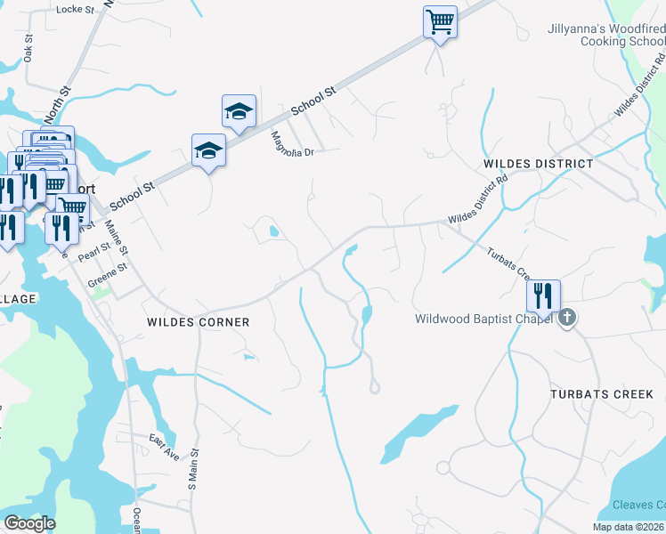 map of restaurants, bars, coffee shops, grocery stores, and more near 33 Wildes District Road in Kennebunkport