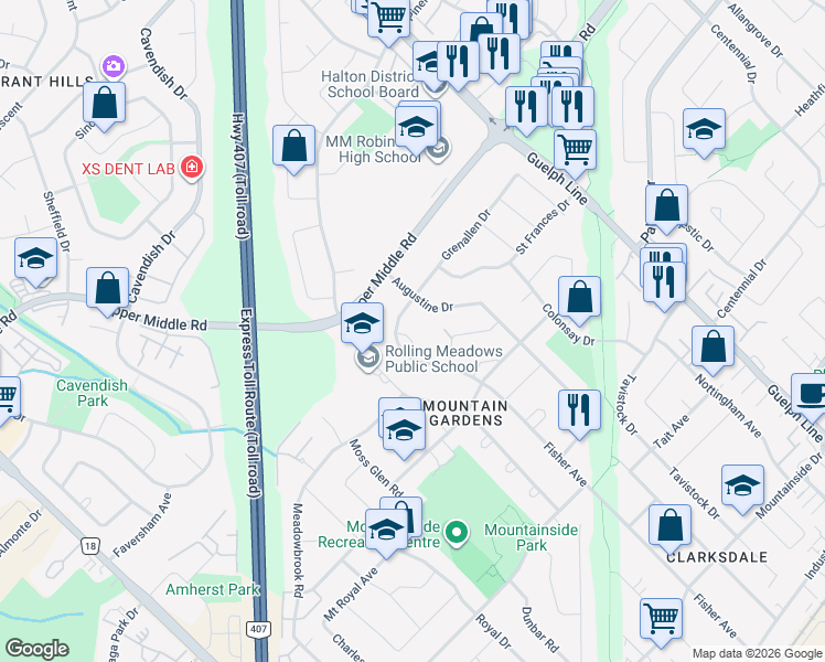 map of restaurants, bars, coffee shops, grocery stores, and more near 1513 Fisher Place in Burlington