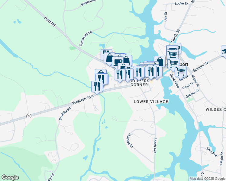 map of restaurants, bars, coffee shops, grocery stores, and more near 34 Western Avenue in Kennebunk