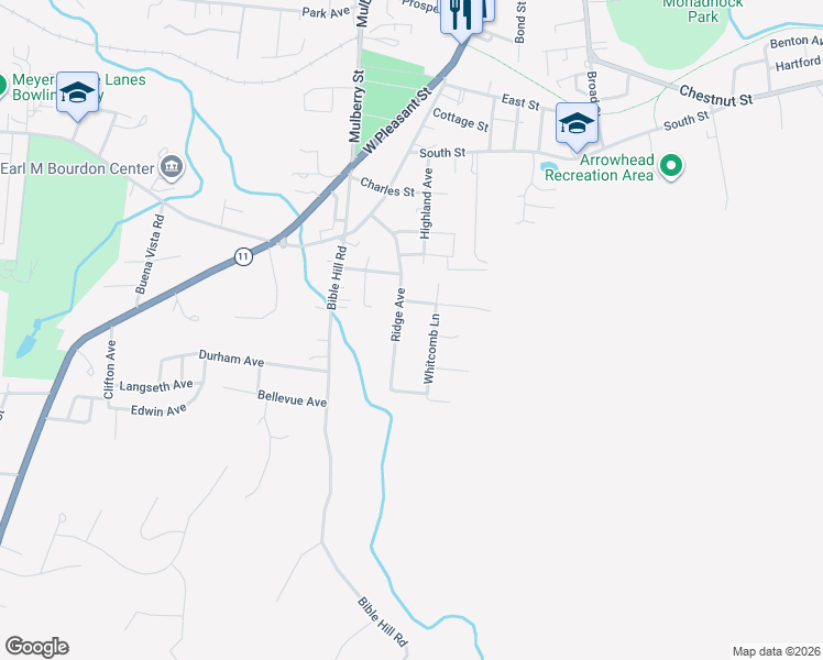 map of restaurants, bars, coffee shops, grocery stores, and more near 56 Ridge Avenue in Claremont