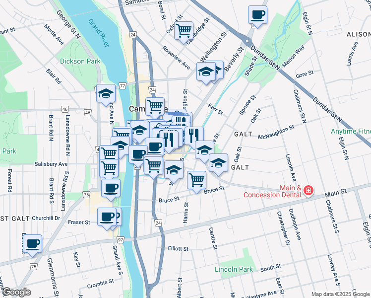 map of restaurants, bars, coffee shops, grocery stores, and more near 138 Main Street in Cambridge