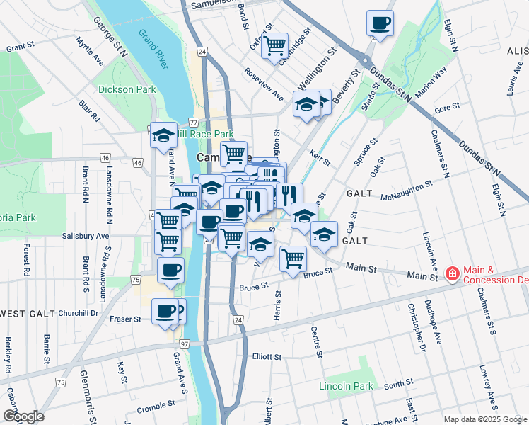 map of restaurants, bars, coffee shops, grocery stores, and more near 138 Main Street in Cambridge