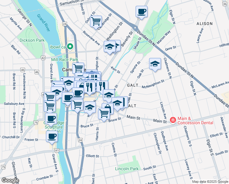 map of restaurants, bars, coffee shops, grocery stores, and more near 17 Shade Street in Cambridge