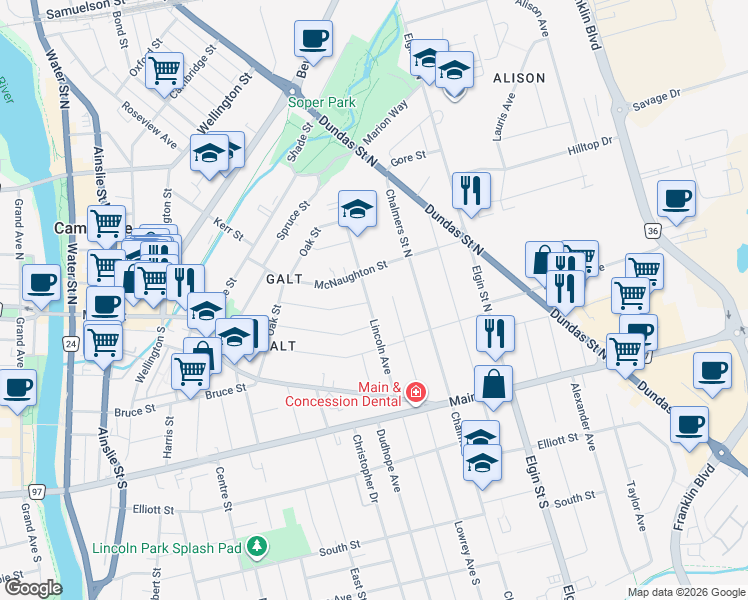map of restaurants, bars, coffee shops, grocery stores, and more near 53 Lincoln Avenue in Cambridge