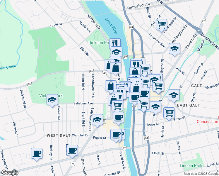 map of restaurants, bars, coffee shops, grocery stores, and more near in Cambridge