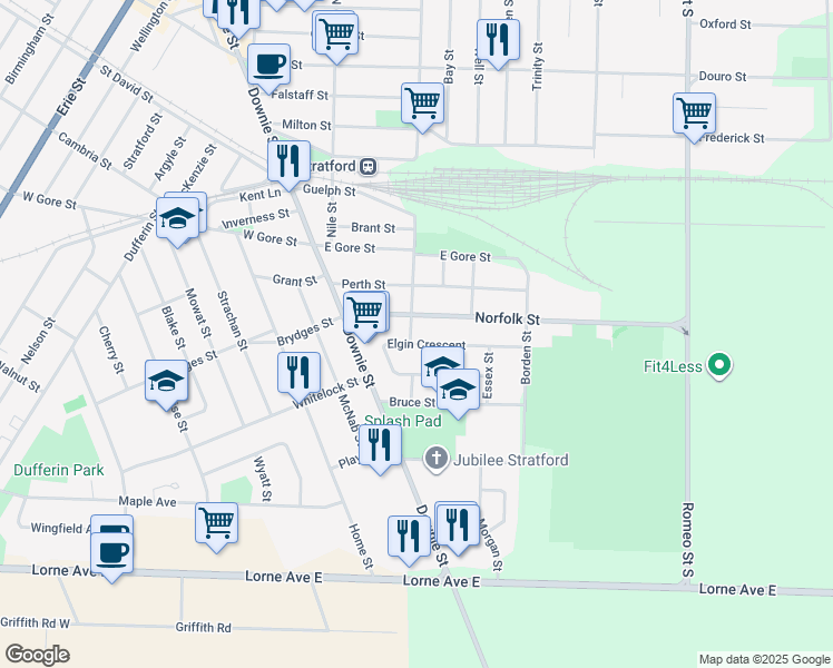 map of restaurants, bars, coffee shops, grocery stores, and more near 133 Taylor Street in Stratford