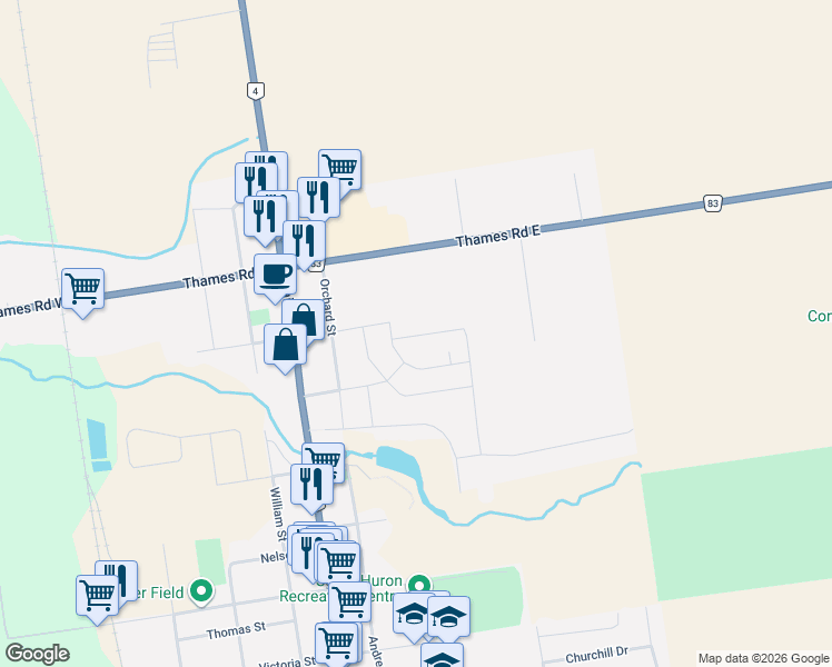 map of restaurants, bars, coffee shops, grocery stores, and more near 12 Redford Drive in Exeter