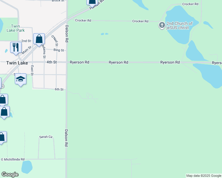 map of restaurants, bars, coffee shops, grocery stores, and more near 3765 Ryerson Road in Twin Lake
